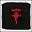 A black wristband from the popular anime and manga series Fullmetal Alchemist embroidered with Ed's Snake Symbol.
